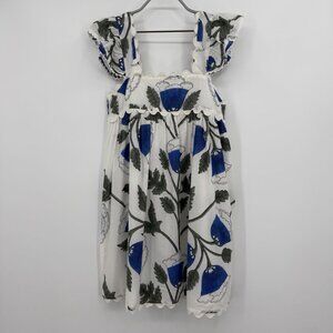 Juliet Dunn Organic Cotton Klein Blue Bellflower Block Print Mini Dress size 1 S